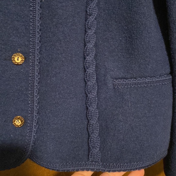 VINTAGE Tyrol jacket. 100% boiled wool. Navy blue with wood-look buttons. - Picture 7 of 12